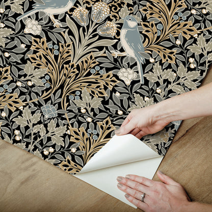 York Wallcoverings RoomMates Garden Aviary Black Peel and Stick Wallpaper Traditional Animal Print Blacks  Wallpaper - RMK12756PLW