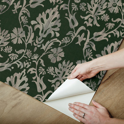 York Wallcoverings RoomMates Blooming Damask Deep Green Peel and Stick Wallpaper Traditional Botanical Blacks  Wallpaper - RMK12757PLW