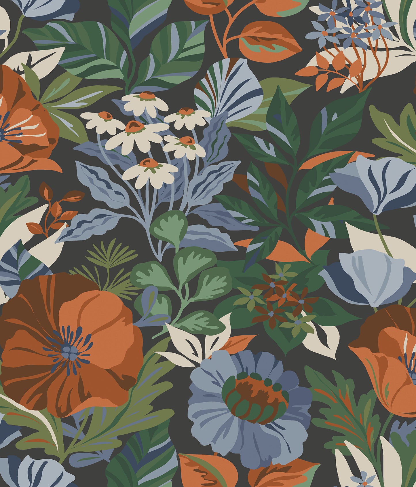 York Wallcoverings RoomMates Poppy Fields Charcoal Peel and Stick Wallpaper Transitional Botanical Greens  Wallpaper - RMK12760PLW