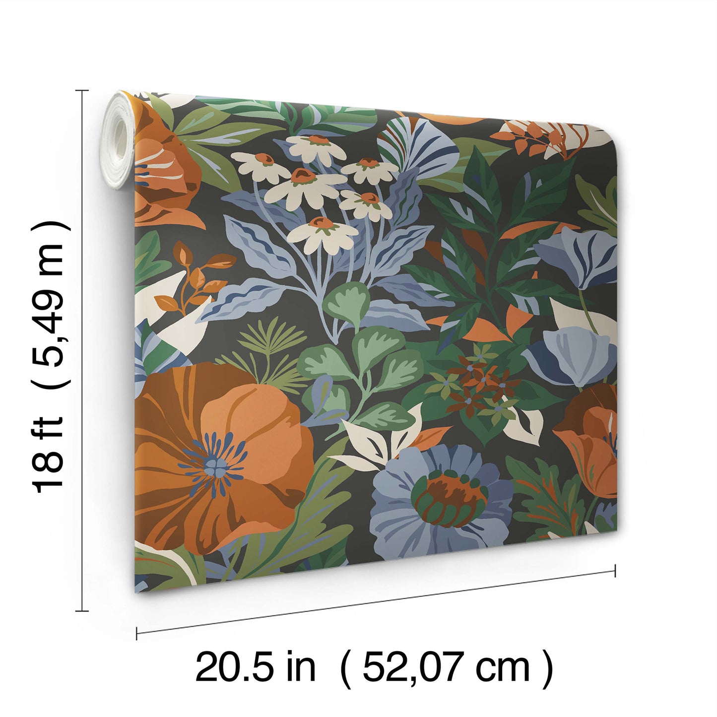 York Wallcoverings RoomMates Poppy Fields Charcoal Peel and Stick Wallpaper Transitional Botanical Greens  Wallpaper - RMK12760PLW