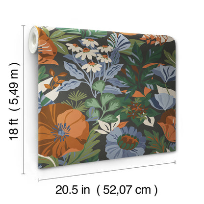 York Wallcoverings RoomMates Poppy Fields Charcoal Peel and Stick Wallpaper Transitional Botanical Greens  Wallpaper - RMK12760PLW