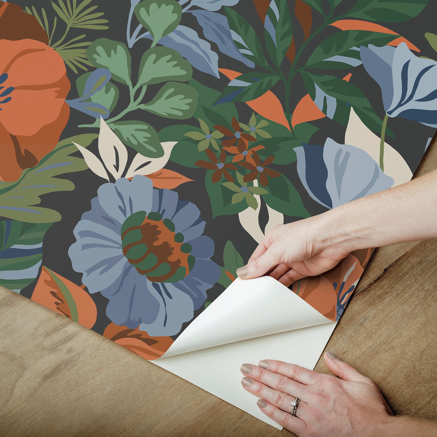 York Wallcoverings RoomMates Poppy Fields Charcoal Peel and Stick Wallpaper Transitional Botanical Greens  Wallpaper - RMK12760PLW