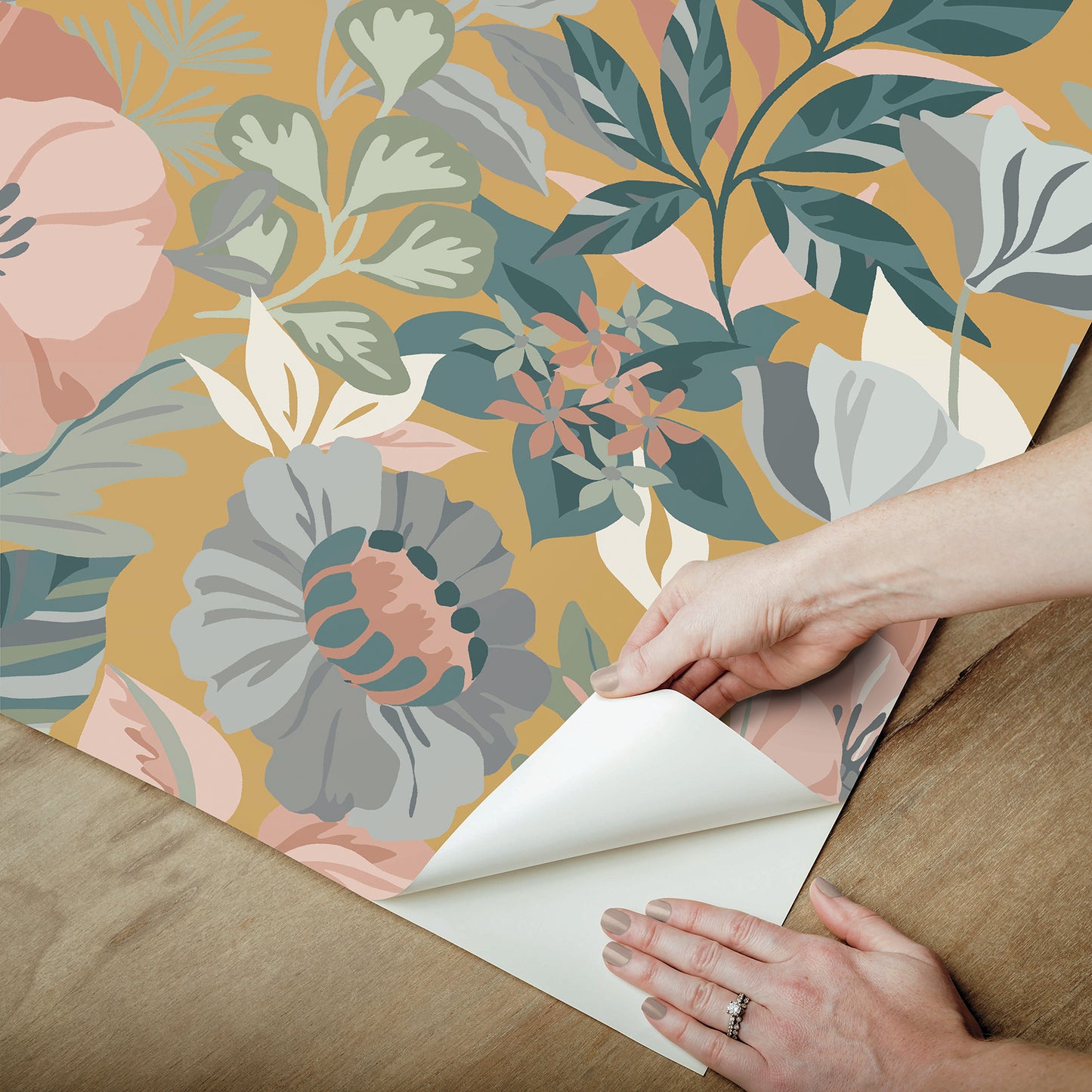 York Wallcoverings RoomMates Poppy Fields Mustard Peel and Stick Wallpaper Transitional Botanical Yellows  Wallpaper - RMK12761PLW