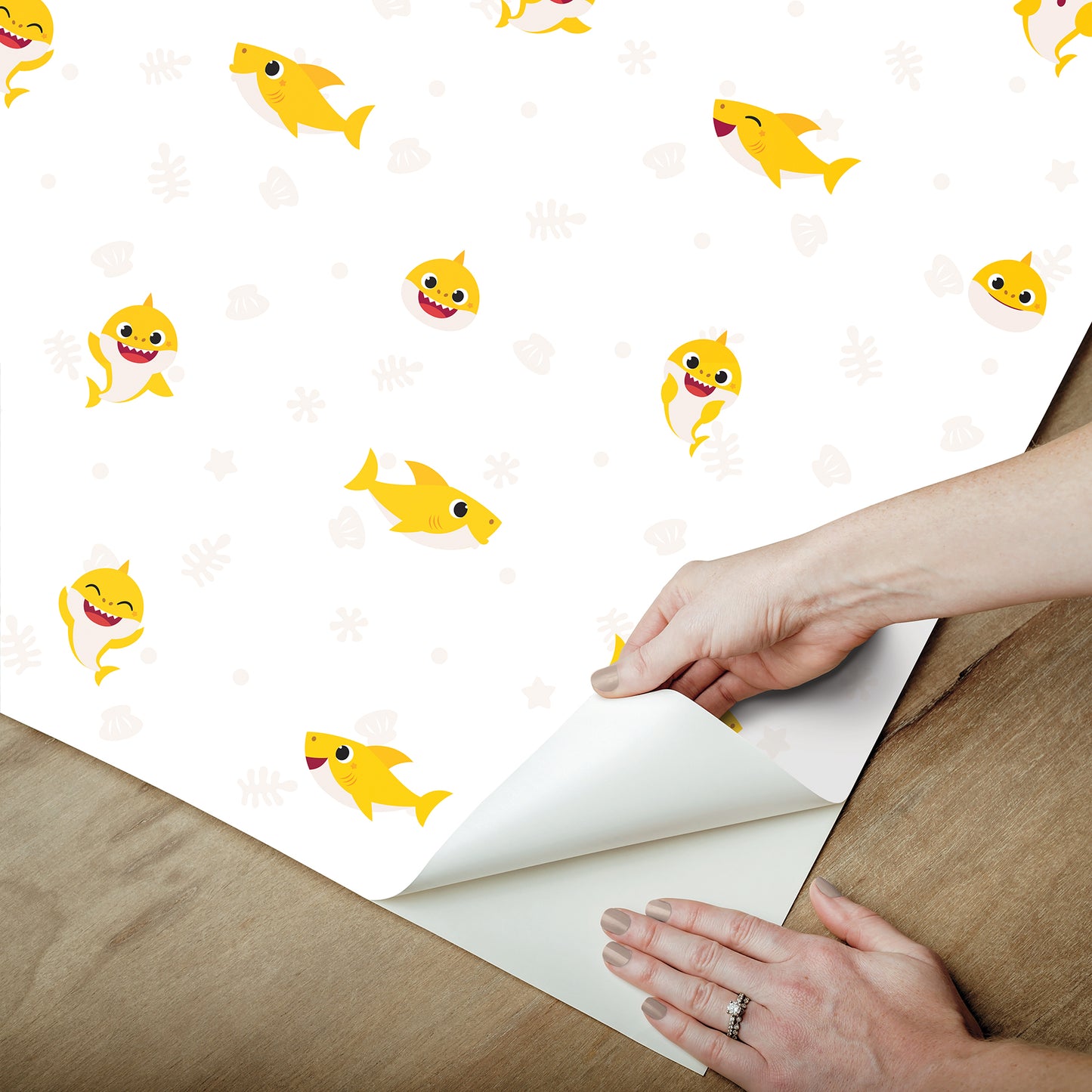 York Wallcoverings RoomMates Baby Shark Cream Peel and Stick Wallpaper Kids Animals Whites and Off-Whites  Wallpaper - RMK12763PLW