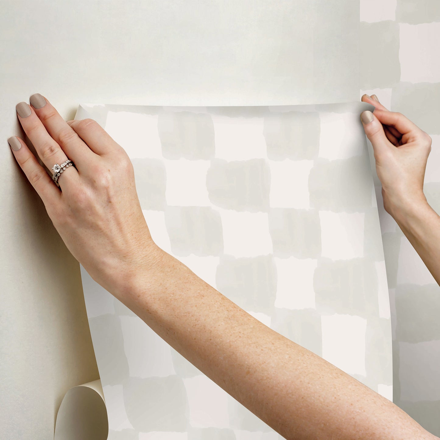 York Wallcoverings RoomMates Tess Watercolor Cream Checker Peel and Stick Wallpaper Modern Graphics Whites and Off-Whites  Wallpaper - RMK12773PLW