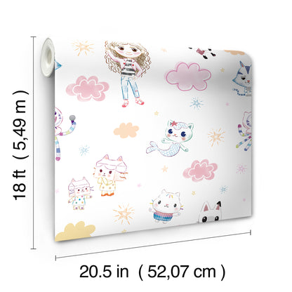 York Wallcoverings RoomMates Gabby's Dollhouse Sketch Characters Peel and Stick Wallpaper Kids Graphics Pinks  Wallpaper - RMK12780PLW