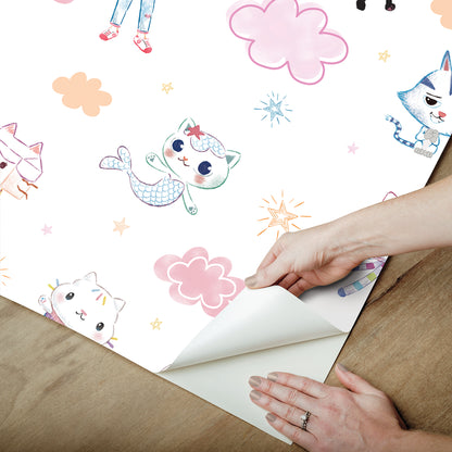 York Wallcoverings RoomMates Gabby's Dollhouse Sketch Characters Peel and Stick Wallpaper Kids Graphics Pinks  Wallpaper - RMK12780PLW