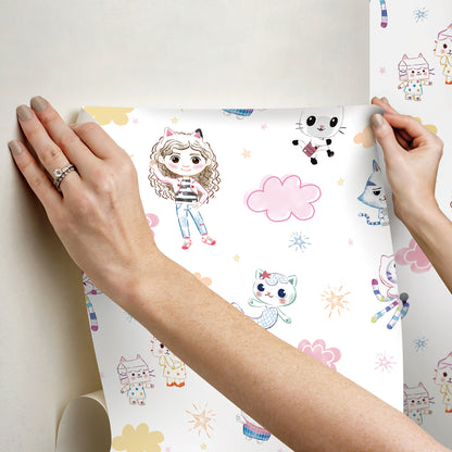 York Wallcoverings RoomMates Gabby's Dollhouse Sketch Characters Peel and Stick Wallpaper Kids Graphics Pinks  Wallpaper - RMK12780PLW