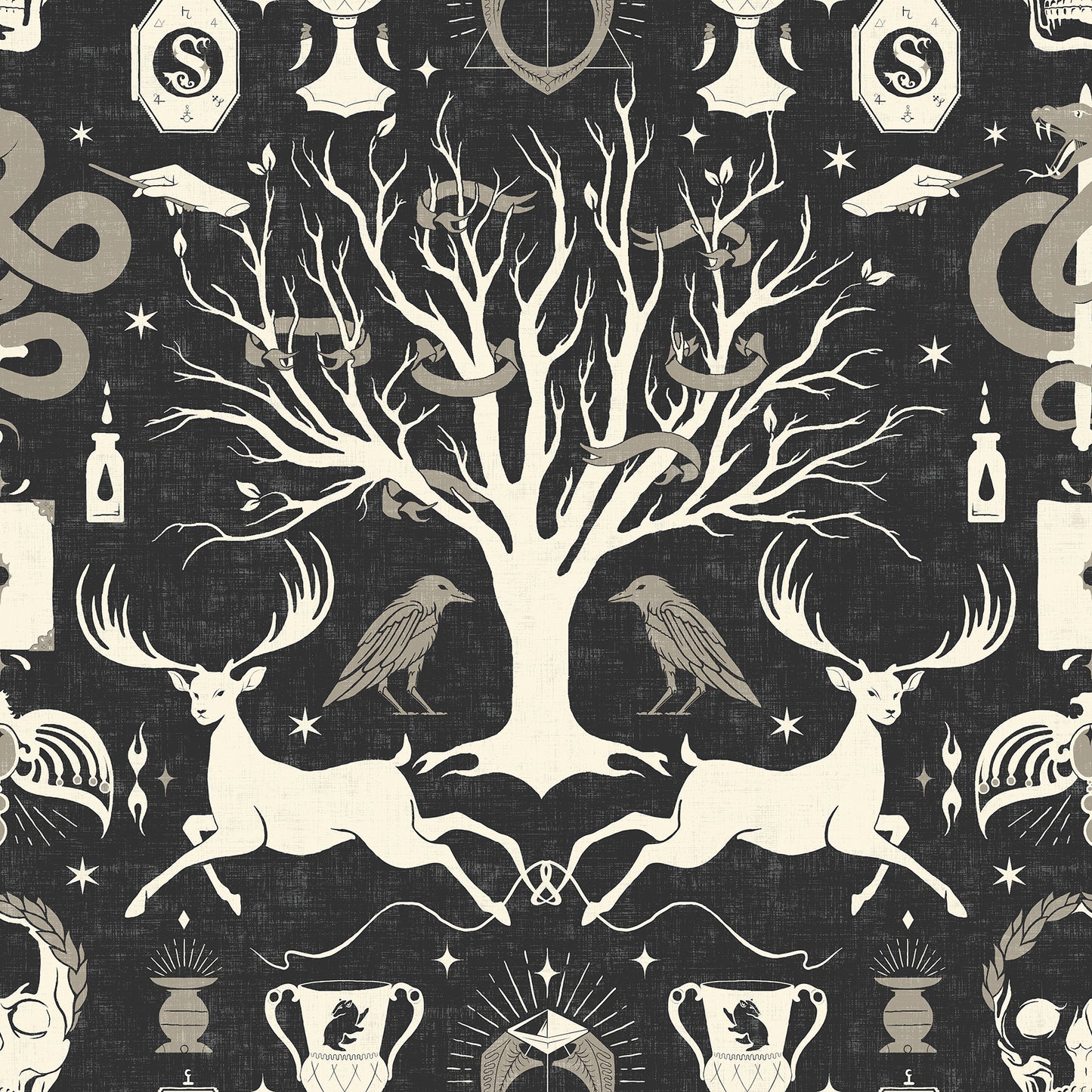 York Wallcoverings RoomMates Harry Potter Horcrux Black Damask Peel and Stick Wallpaper Modern Trees Blacks  Wallpaper - RMK12781PLW
