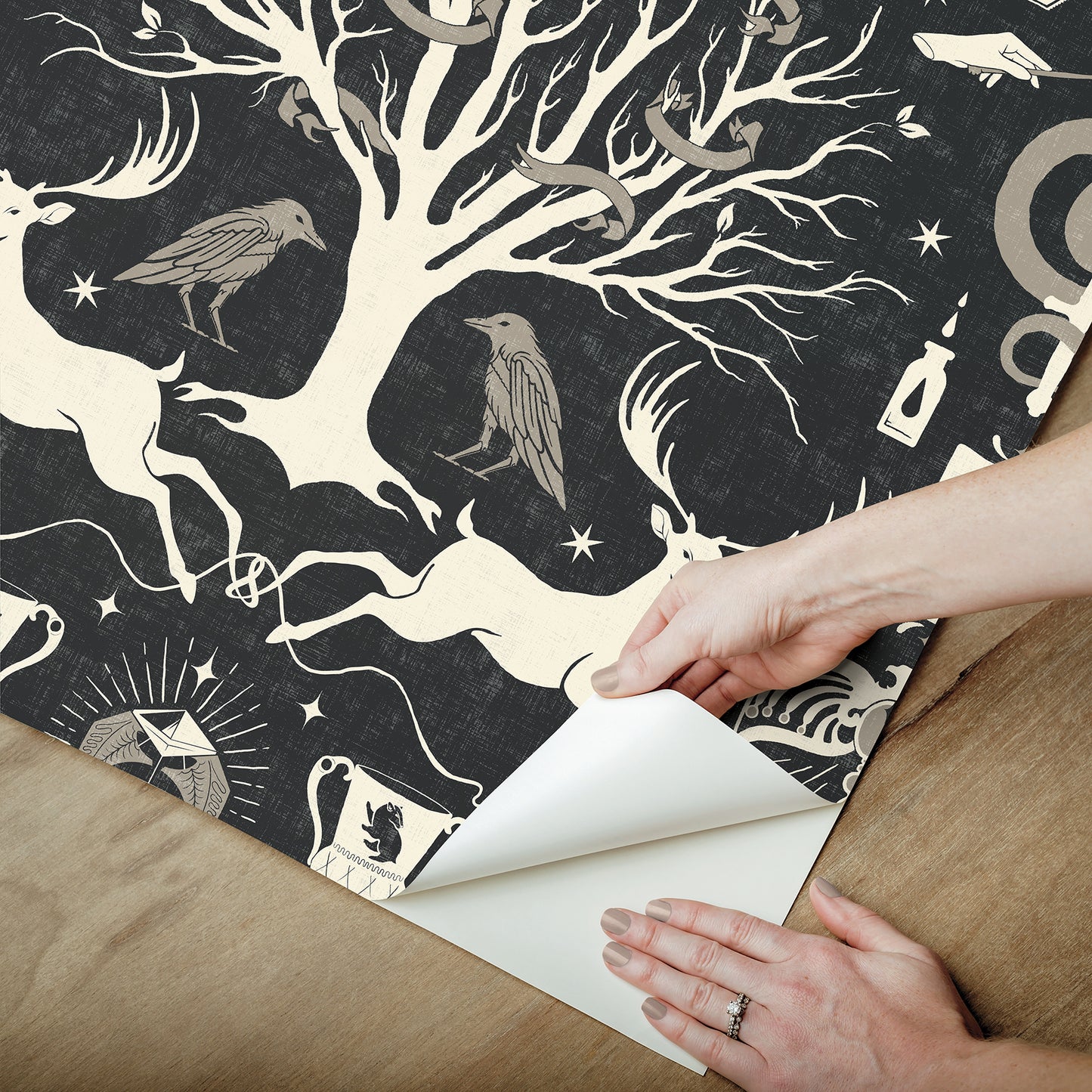 York Wallcoverings RoomMates Harry Potter Horcrux Black Damask Peel and Stick Wallpaper Modern Trees Blacks  Wallpaper - RMK12781PLW