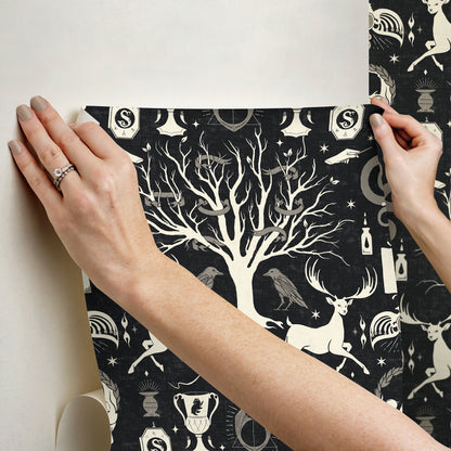 York Wallcoverings RoomMates Harry Potter Horcrux Black Damask Peel and Stick Wallpaper Modern Trees Blacks  Wallpaper - RMK12781PLW