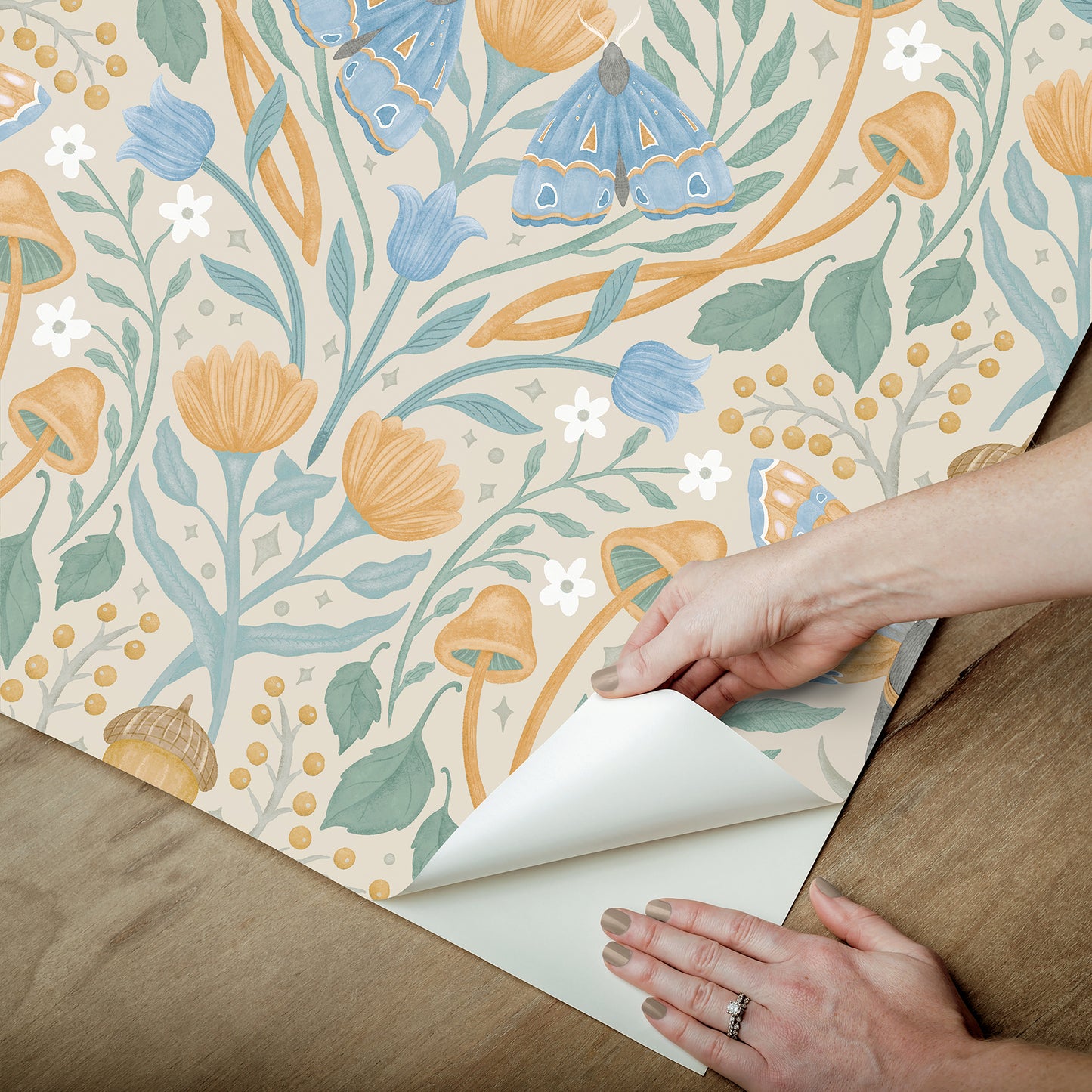 York Wallcoverings RoomMates Enchanted Forest Damask Orange Peel and Stick Wallpaper Bohemian Botanical Oranges  Wallpaper - RMK12784PLW