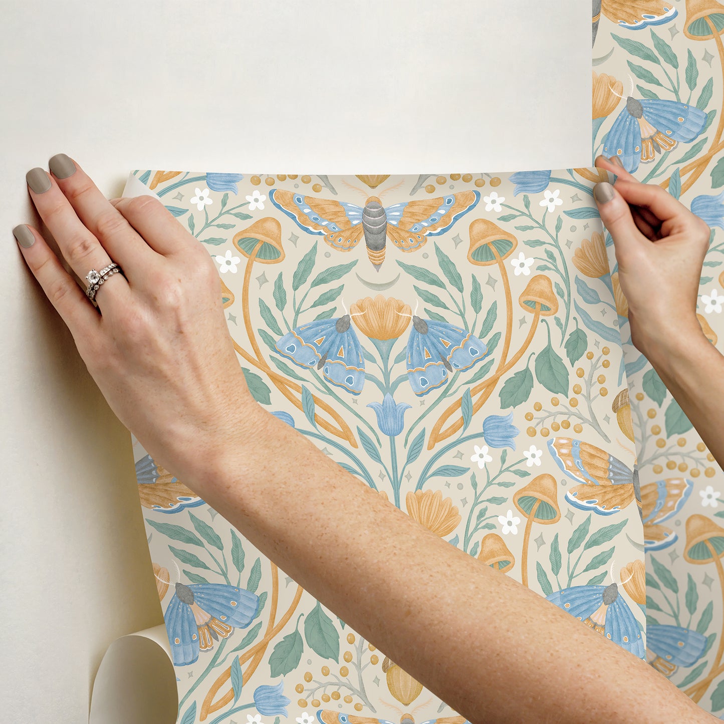 York Wallcoverings RoomMates Enchanted Forest Damask Orange Peel and Stick Wallpaper Bohemian Botanical Oranges  Wallpaper - RMK12784PLW