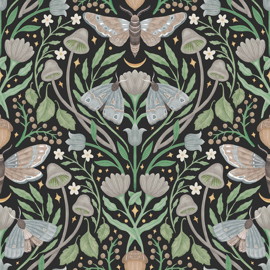 York Wallcoverings RoomMates Enchanted Forest Damask Black Peel and Stick Wallpaper Bohemian Botanical Blacks  Wallpaper - RMK12785PLW