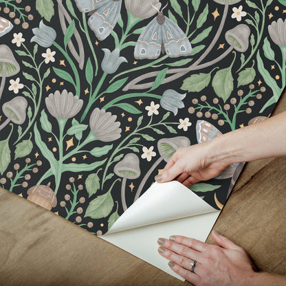 York Wallcoverings RoomMates Enchanted Forest Damask Black Peel and Stick Wallpaper Bohemian Botanical Blacks  Wallpaper - RMK12785PLW