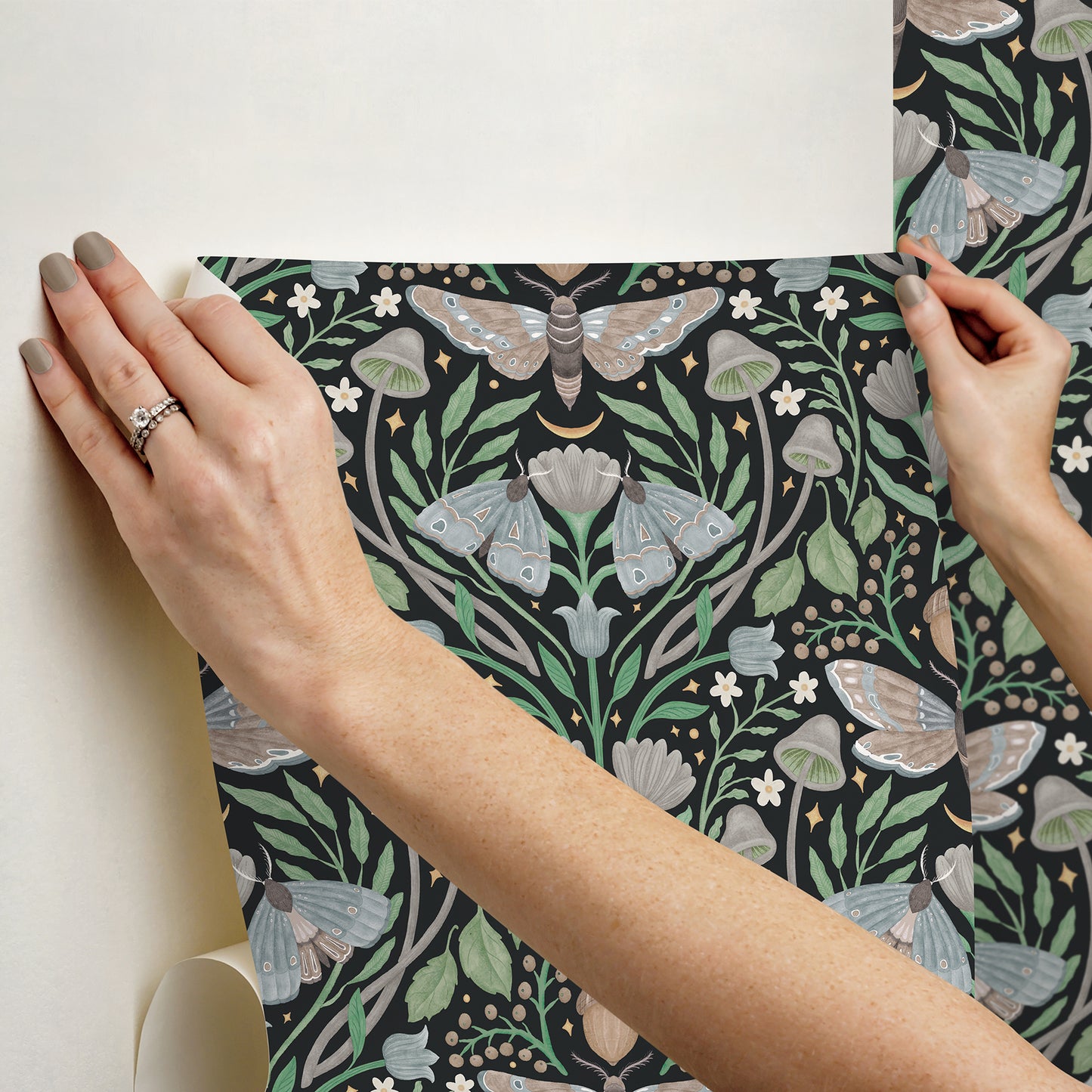 York Wallcoverings RoomMates Enchanted Forest Damask Black Peel and Stick Wallpaper Bohemian Botanical Blacks  Wallpaper - RMK12785PLW