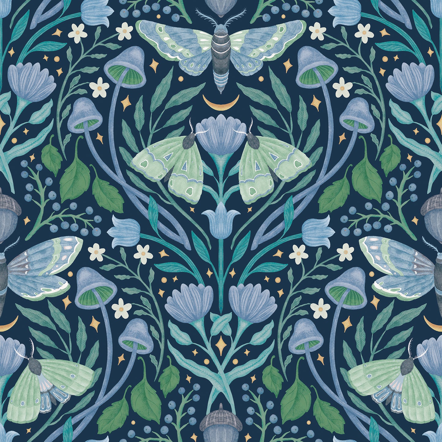 York Wallcoverings RoomMates Enchanted Forest Damask Blue Peel and Stick Wallpaper Bohemian Botanical Blues  Wallpaper - RMK12786PLW