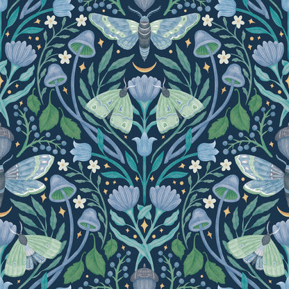 York Wallcoverings RoomMates Enchanted Forest Damask Blue Peel and Stick Wallpaper Bohemian Botanical Blues  Wallpaper - RMK12786PLW