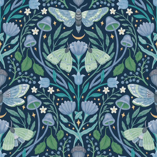 York Wallcoverings RoomMates Enchanted Forest Damask Blue Peel and Stick Wallpaper Bohemian Botanical Blues  Wallpaper - RMK12786PLW