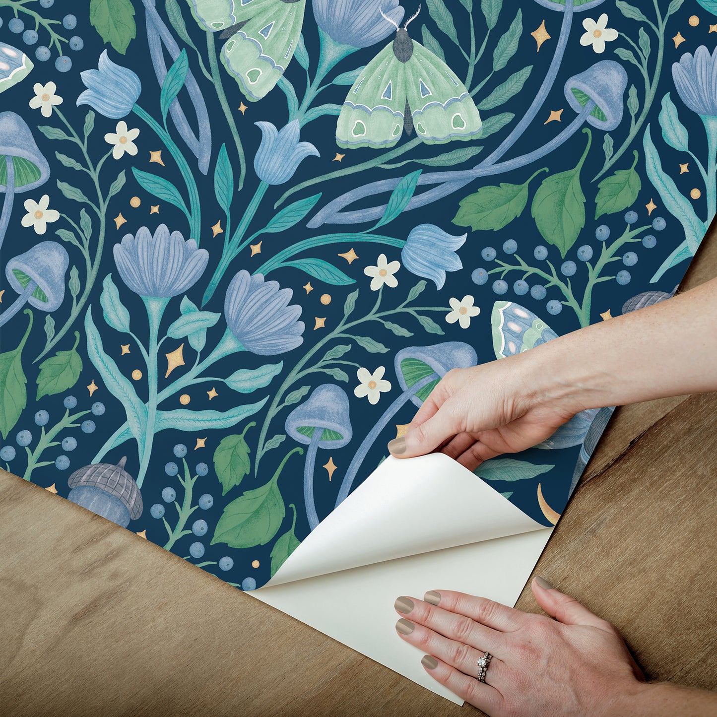 York Wallcoverings RoomMates Enchanted Forest Damask Blue Peel and Stick Wallpaper Bohemian Botanical Blues  Wallpaper - RMK12786PLW