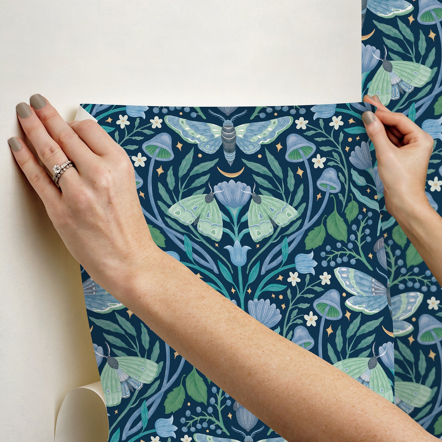 York Wallcoverings RoomMates Enchanted Forest Damask Blue Peel and Stick Wallpaper Bohemian Botanical Blues  Wallpaper - RMK12786PLW