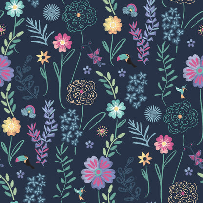 York Wallcoverings RoomMates Disney Encanto Navy Embroidery Floral Peel and Stick Wallpaper Modern Botanical Blues  Wallpaper - RMK12790PLW