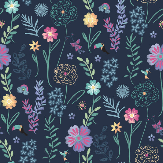 York Wallcoverings RoomMates Disney Encanto Navy Embroidery Floral Peel and Stick Wallpaper Modern Botanical Blues  Wallpaper - RMK12790PLW