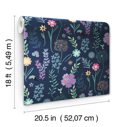 York Wallcoverings RoomMates Disney Encanto Navy Embroidery Floral Peel and Stick Wallpaper Modern Botanical Blues  Wallpaper - RMK12790PLW