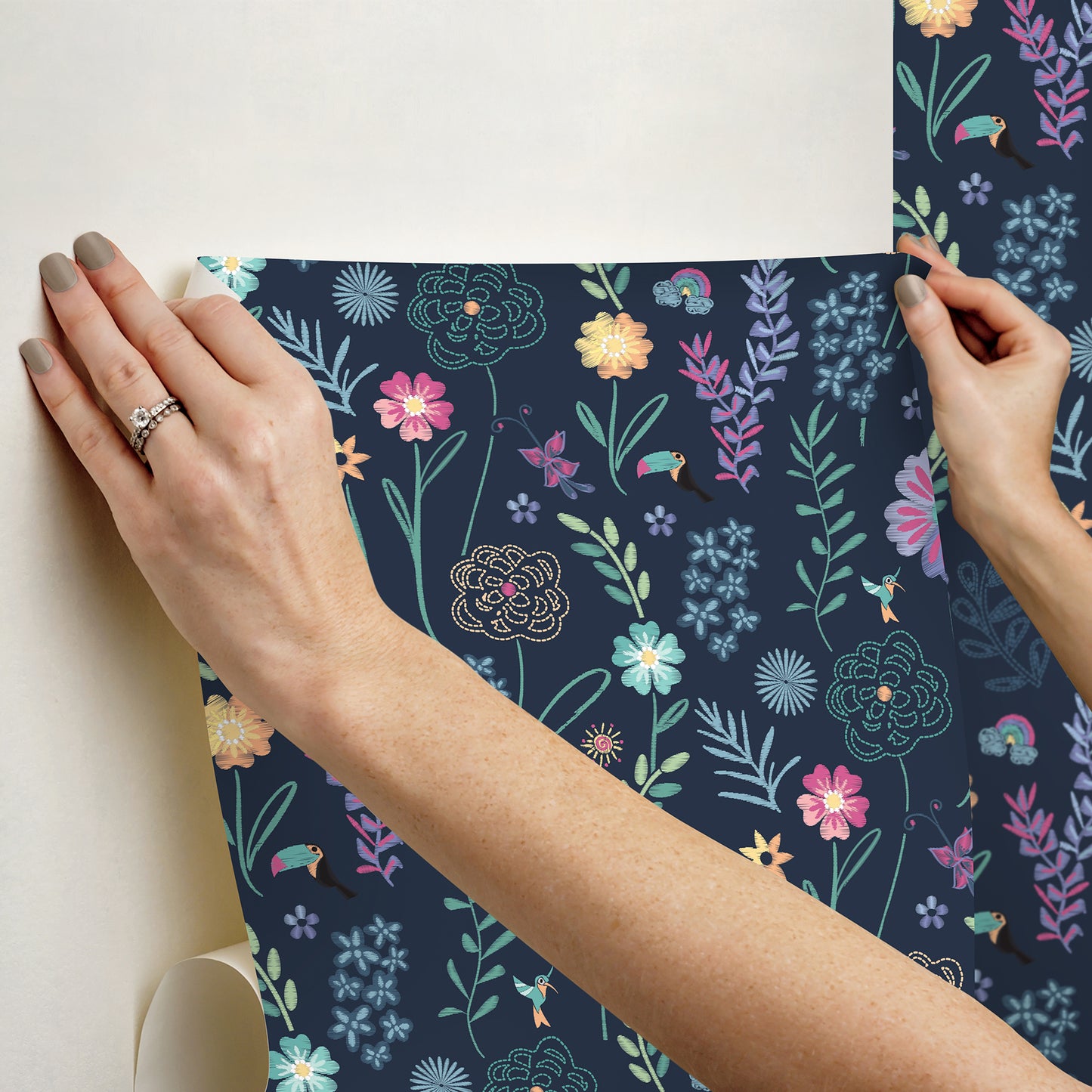 York Wallcoverings RoomMates Disney Encanto Navy Embroidery Floral Peel and Stick Wallpaper Modern Botanical Blues  Wallpaper - RMK12790PLW