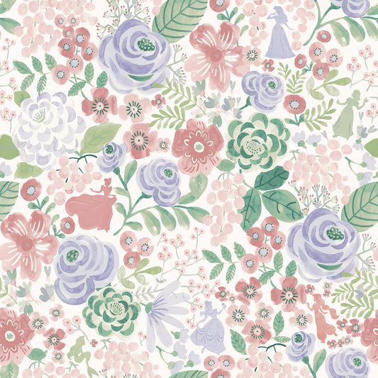 York Wallcoverings RoomMates Disney Princess Purple Watercolor Floral Peel and Stick Wallpaper Modern Botanical Purples  Wallpaper - RMK12792PLW