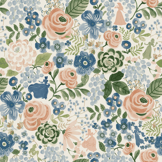 York Wallcoverings RoomMates Disney Princess Blue Watercolor Floral Peel and Stick Wallpaper Modern Botanical Blues  Wallpaper - RMK12793PLW