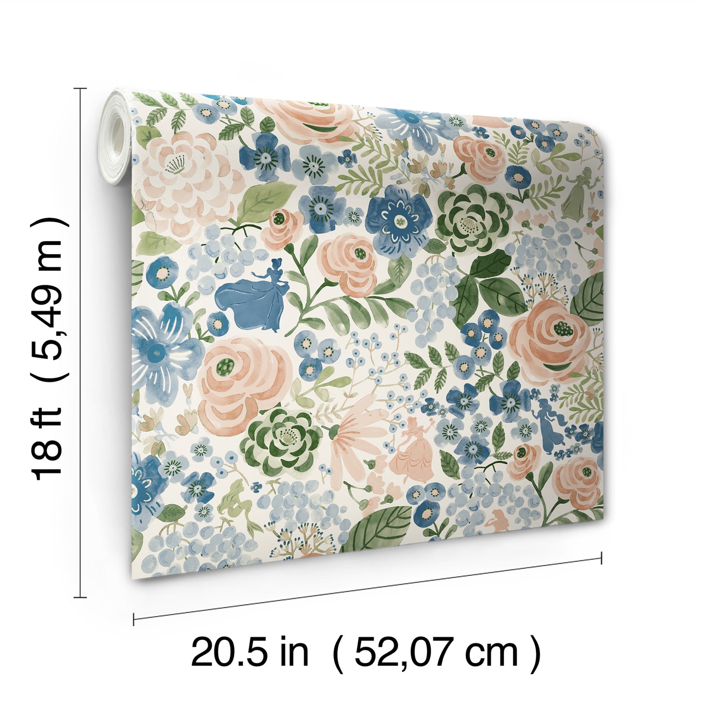 York Wallcoverings RoomMates Disney Princess Blue Watercolor Floral Peel and Stick Wallpaper Modern Botanical Blues  Wallpaper - RMK12793PLW