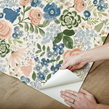 York Wallcoverings RoomMates Disney Princess Blue Watercolor Floral Peel and Stick Wallpaper Modern Botanical Blues  Wallpaper - RMK12793PLW