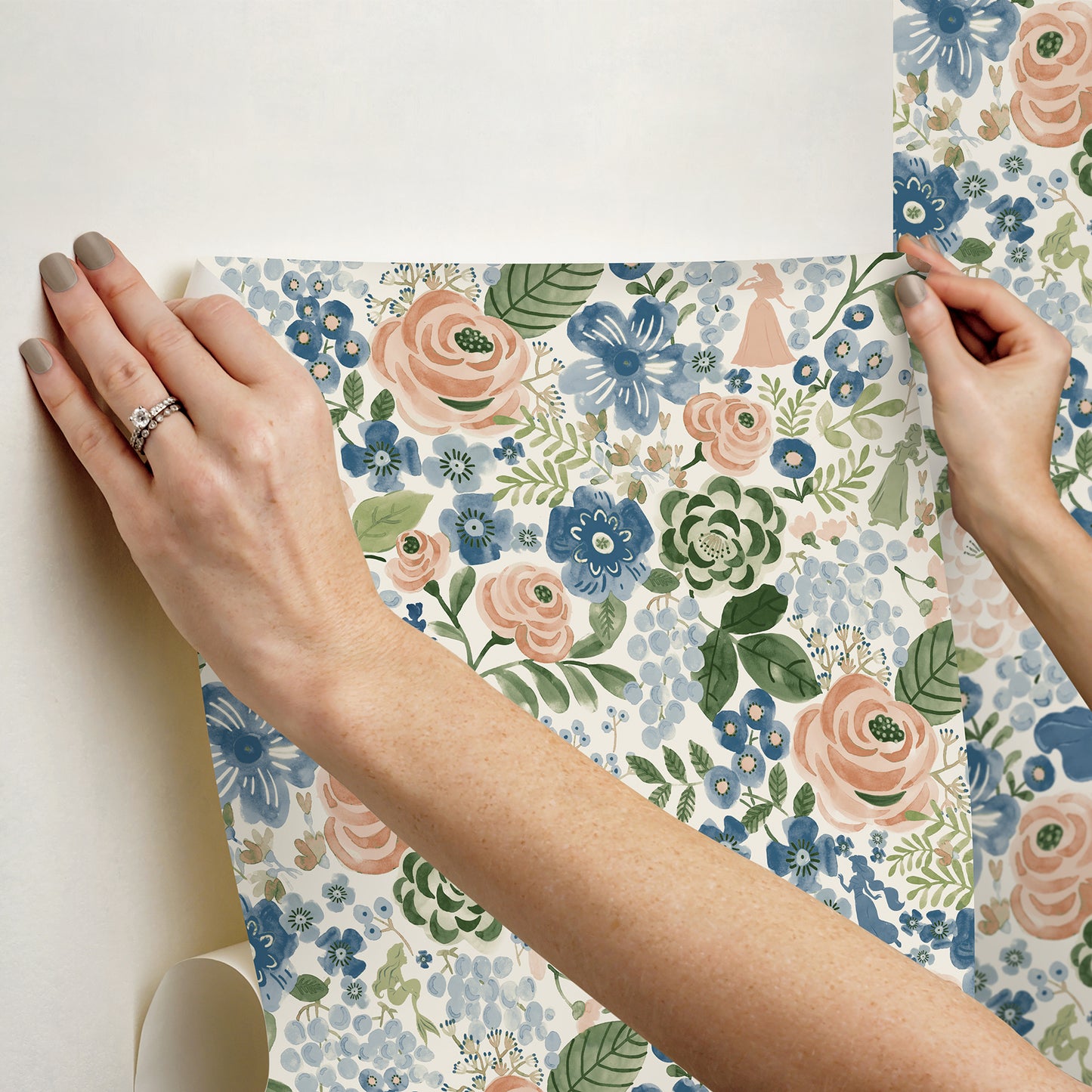 York Wallcoverings RoomMates Disney Princess Blue Watercolor Floral Peel and Stick Wallpaper Modern Botanical Blues  Wallpaper - RMK12793PLW