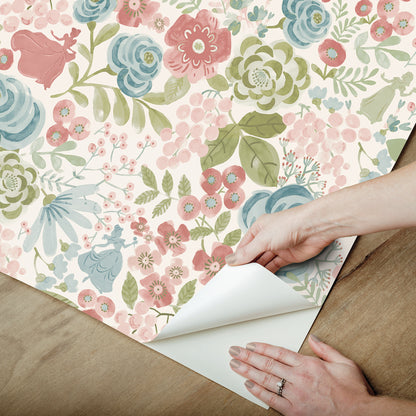 York Wallcoverings RoomMates Disney Princess Blush Watercolor Floral Peel and Stick Wallpaper Modern Botanical Pinks  Wallpaper - RMK12794PLW