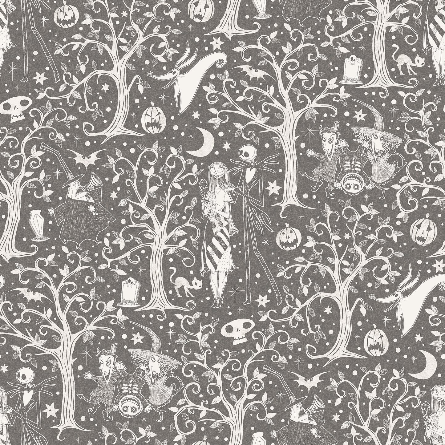 York Wallcoverings RoomMates Disney Tim Burton's The Nightmare Before Christmas Grey Forest Peel and Stick Wallpaper Modern Trees Greys  Wallpaper - RMK12796PLW