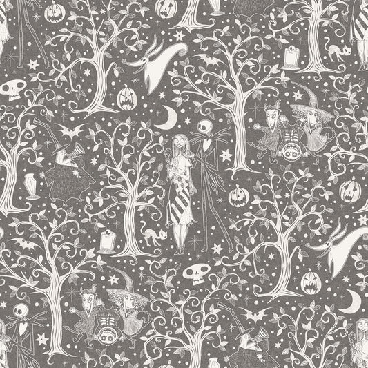 York Wallcoverings RoomMates Disney Tim Burton's The Nightmare Before Christmas Grey Forest Peel and Stick Wallpaper Modern Trees Greys  Wallpaper - RMK12796PLW