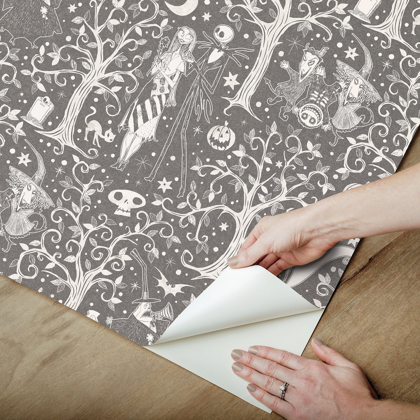 York Wallcoverings RoomMates Disney Tim Burton's The Nightmare Before Christmas Grey Forest Peel and Stick Wallpaper Modern Trees Greys  Wallpaper - RMK12796PLW