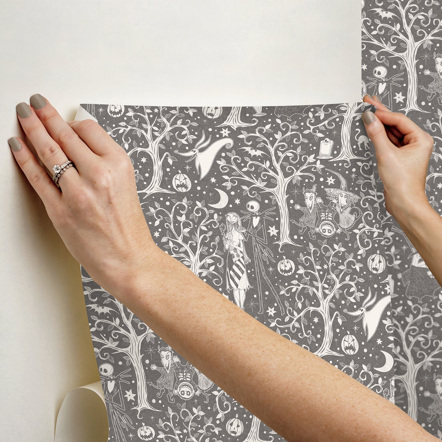 York Wallcoverings RoomMates Disney Tim Burton's The Nightmare Before Christmas Grey Forest Peel and Stick Wallpaper Modern Trees Greys  Wallpaper - RMK12796PLW