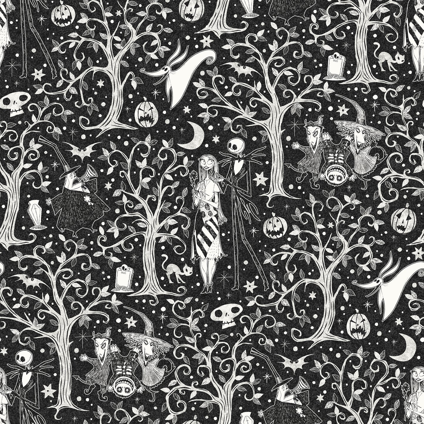 York Wallcoverings RoomMates Disney Tim Burton's The Nightmare Before Christmas Black Forest Peel and Stick Wallpaper Modern Trees Blacks  Wallpaper - RMK12797PLW