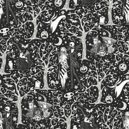York Wallcoverings RoomMates Disney Tim Burton's The Nightmare Before Christmas Black Forest Peel and Stick Wallpaper Modern Trees Blacks  Wallpaper - RMK12797PLW