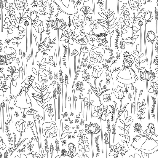 York Wallcoverings RoomMates Disney Alice in Wonderland Black Garden Peel and Stick Wallpaper Modern Botanical Whites and Off-Whites  Wallpaper - RMK12798PLW