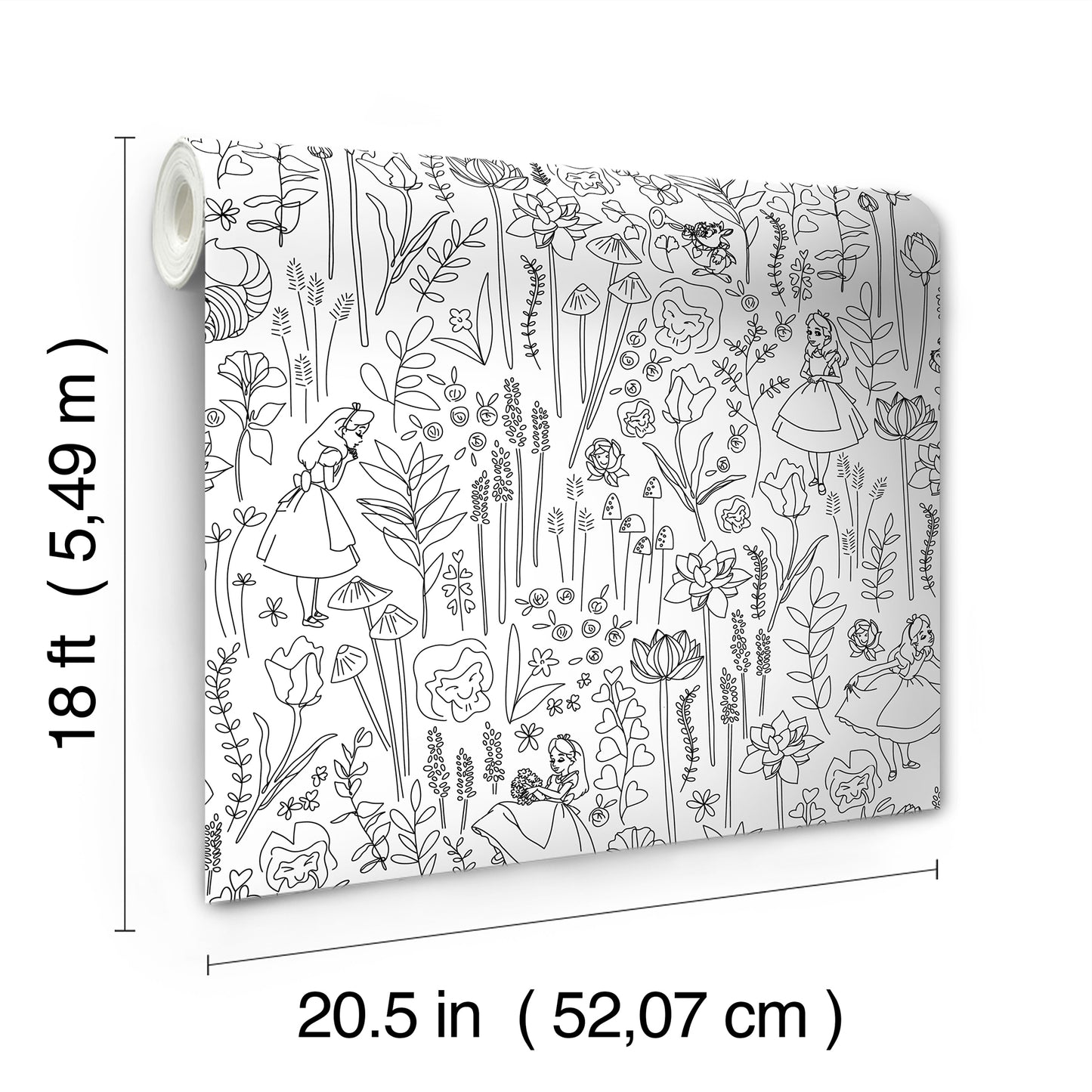 York Wallcoverings RoomMates Disney Alice in Wonderland Black Garden Peel and Stick Wallpaper Modern Botanical Whites and Off-Whites  Wallpaper - RMK12798PLW