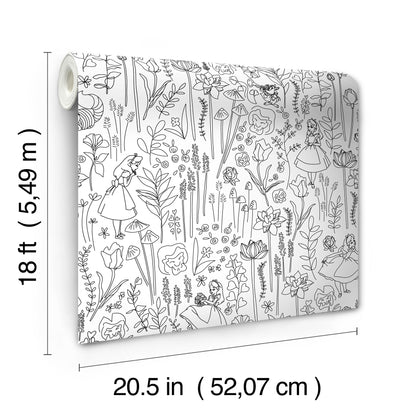 York Wallcoverings RoomMates Disney Alice in Wonderland Black Garden Peel and Stick Wallpaper Modern Botanical Whites and Off-Whites  Wallpaper - RMK12798PLW