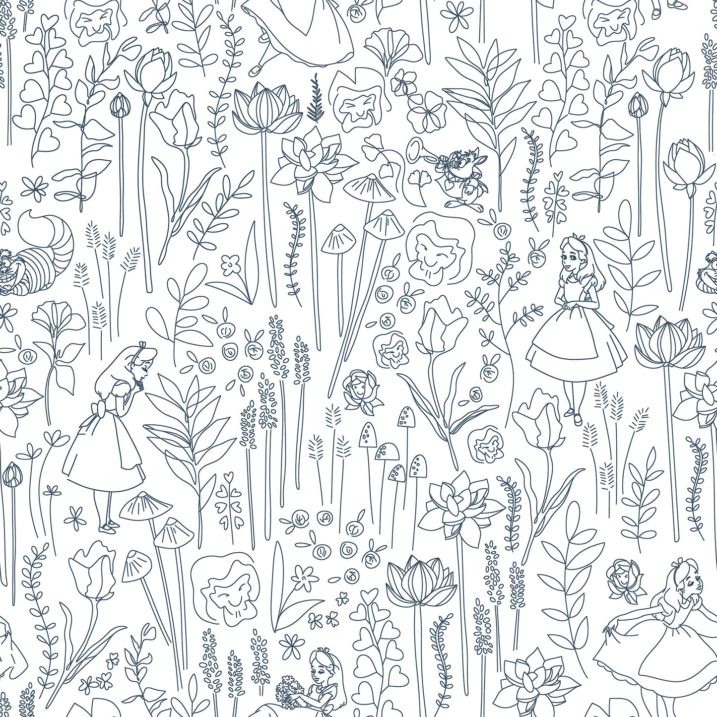 York Wallcoverings RoomMates Disney Alice in Wonderland Navy Garden Peel and Stick Wallpaper Modern Botanical Whites and Off-Whites  Wallpaper - RMK12799PLW