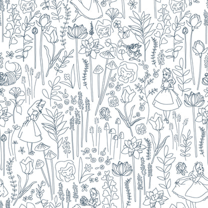 York Wallcoverings RoomMates Disney Alice in Wonderland Navy Garden Peel and Stick Wallpaper Modern Botanical Whites and Off-Whites  Wallpaper - RMK12799PLW