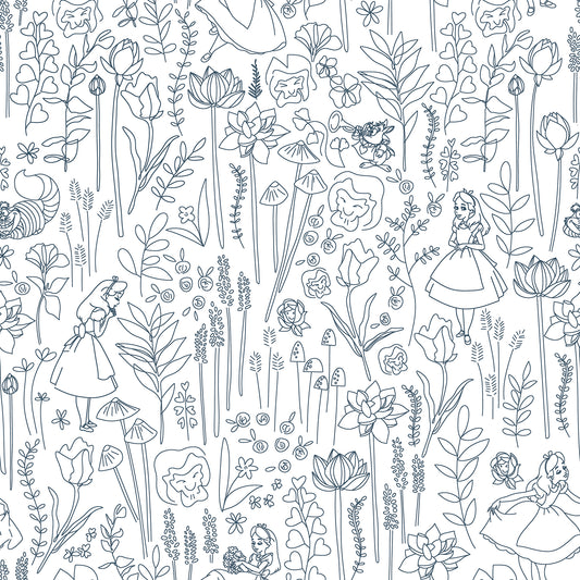 York Wallcoverings RoomMates Disney Alice in Wonderland Navy Garden Peel and Stick Wallpaper Modern Botanical Whites and Off-Whites  Wallpaper - RMK12799PLW