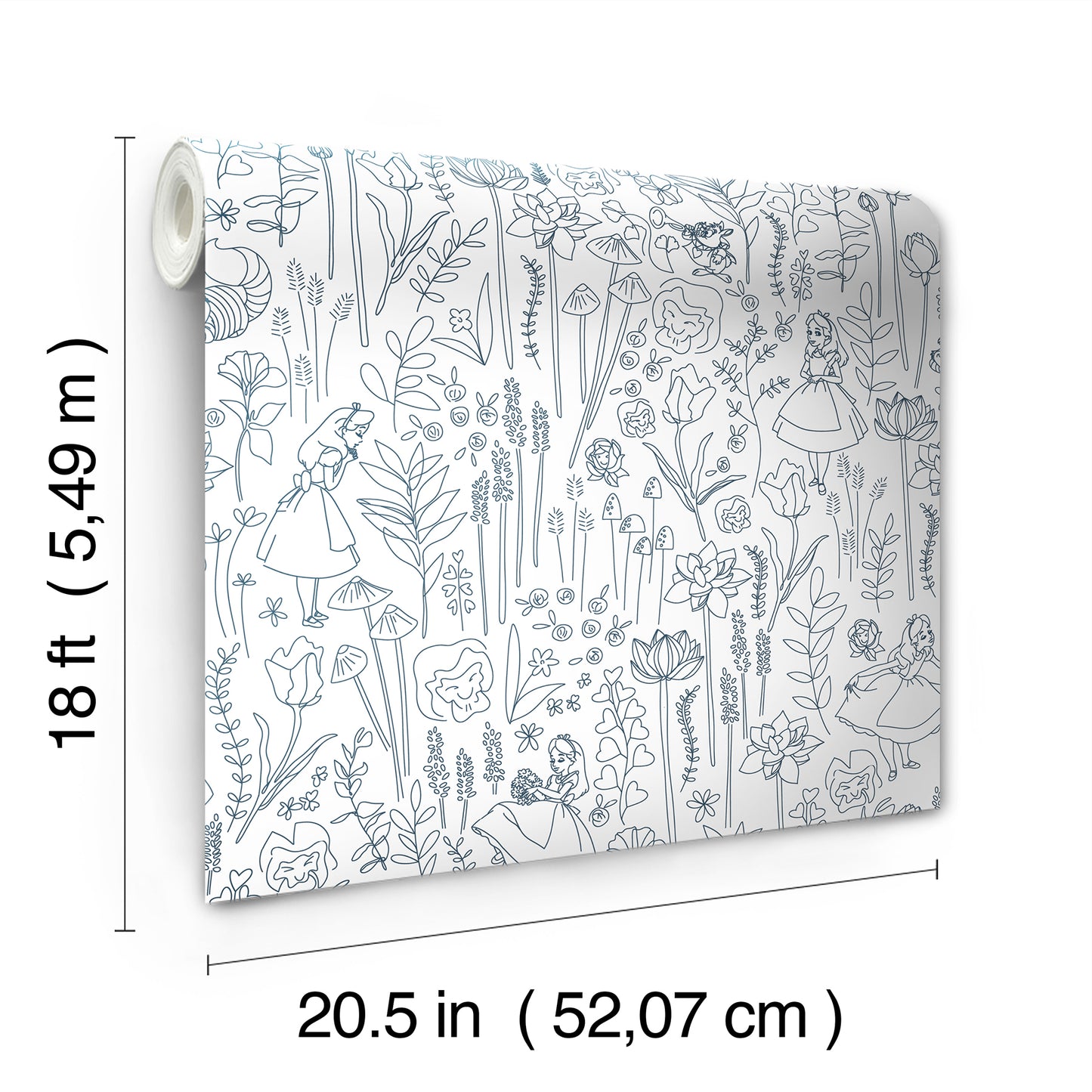 York Wallcoverings RoomMates Disney Alice in Wonderland Navy Garden Peel and Stick Wallpaper Modern Botanical Whites and Off-Whites  Wallpaper - RMK12799PLW