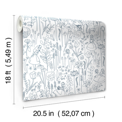 York Wallcoverings RoomMates Disney Alice in Wonderland Navy Garden Peel and Stick Wallpaper Modern Botanical Whites and Off-Whites  Wallpaper - RMK12799PLW