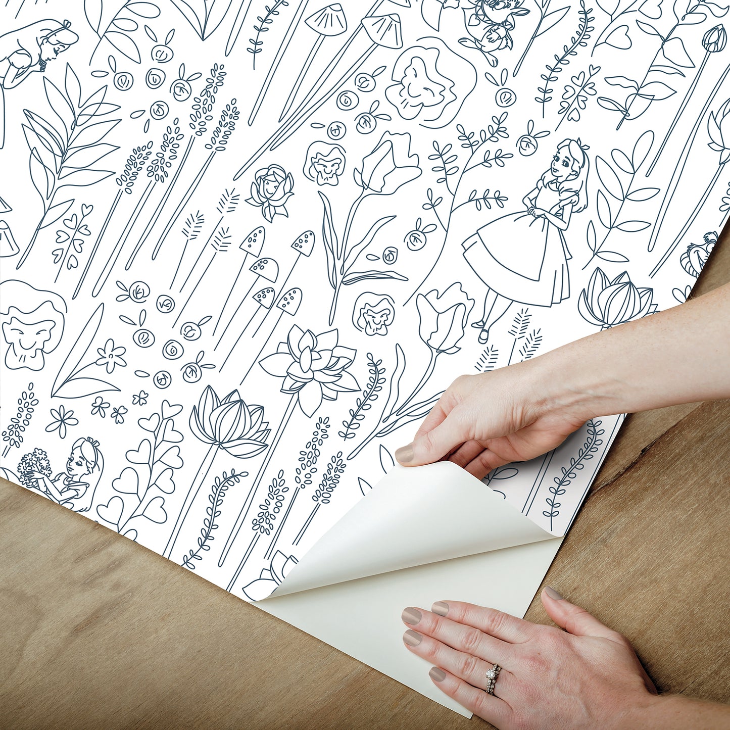 York Wallcoverings RoomMates Disney Alice in Wonderland Navy Garden Peel and Stick Wallpaper Modern Botanical Whites and Off-Whites  Wallpaper - RMK12799PLW